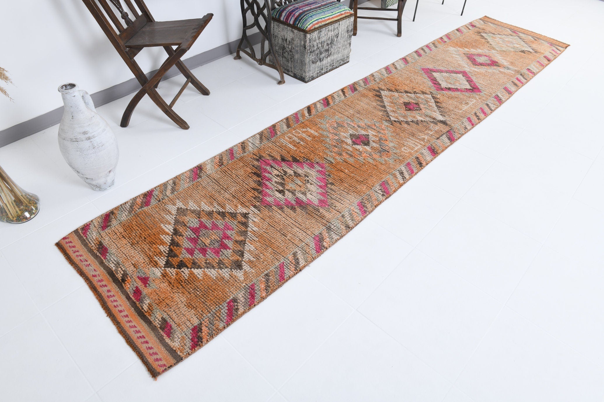 Vintage Herki Runner Rug 2’8’’ x 12’6’’ ft