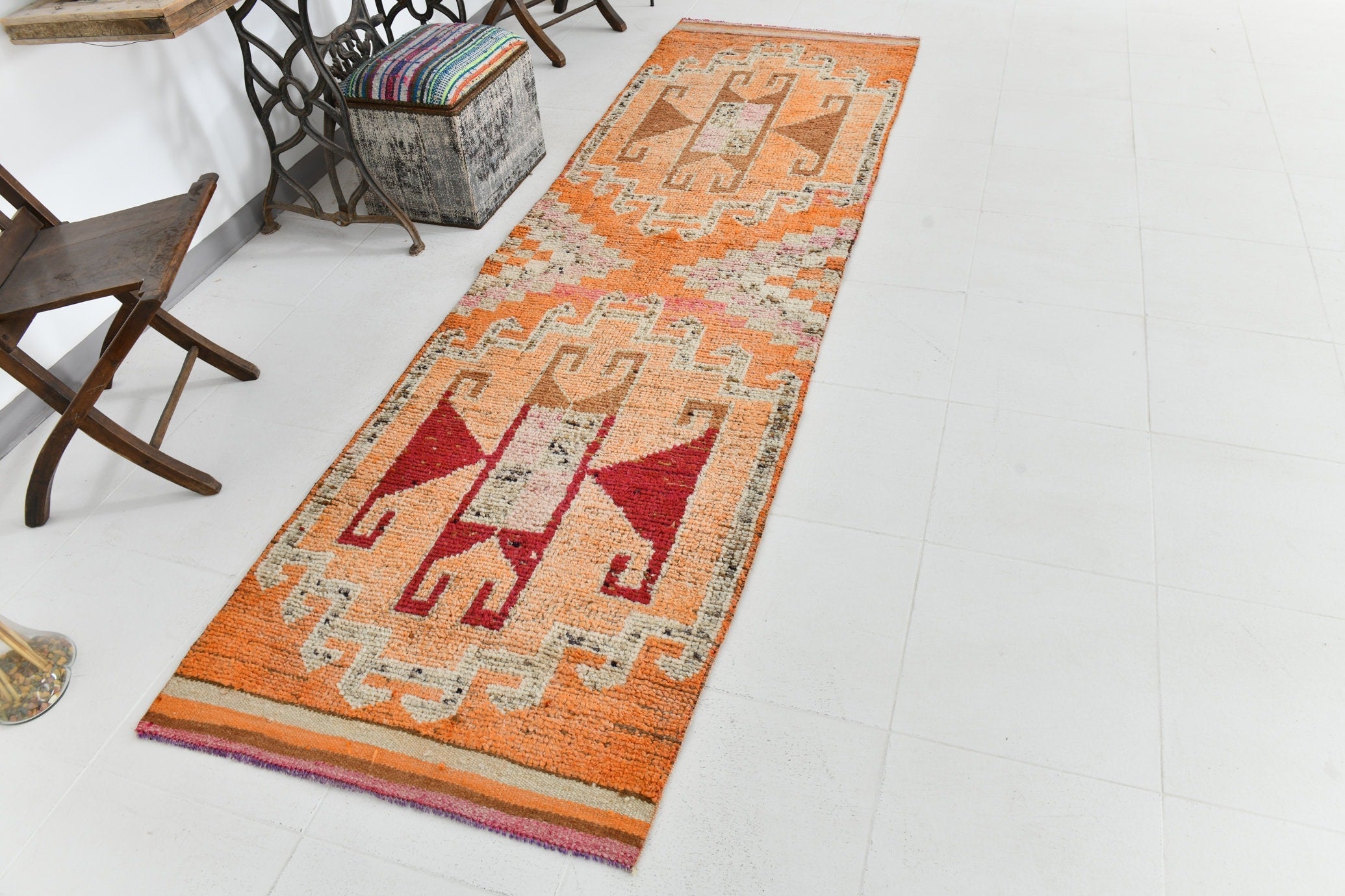 Vintage Herki Runner Rug 3'0" x 10'2" ft