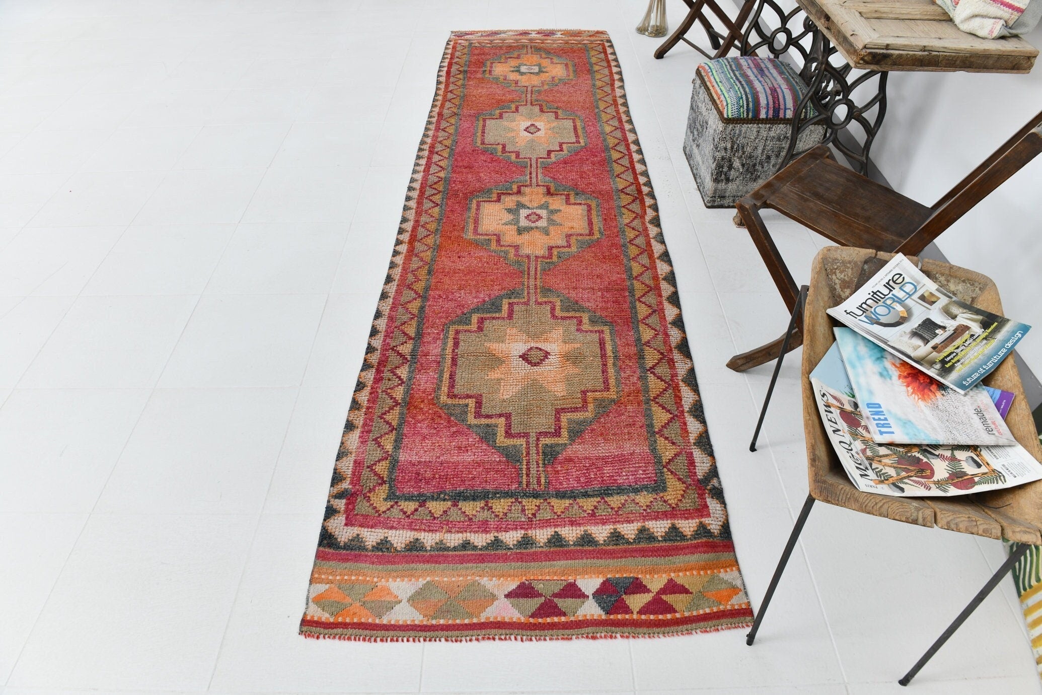Vintage Herki Runner Rug 3'0" x 11'5" ft