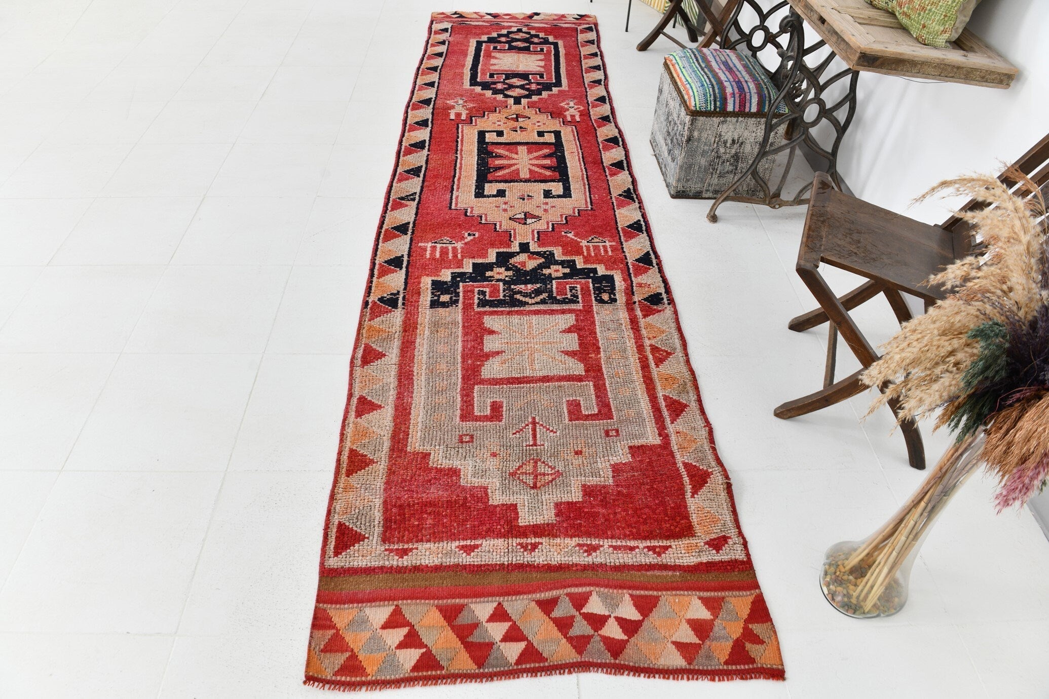 Vintage Herki Runner Rug 3'1" x 12'0" ft