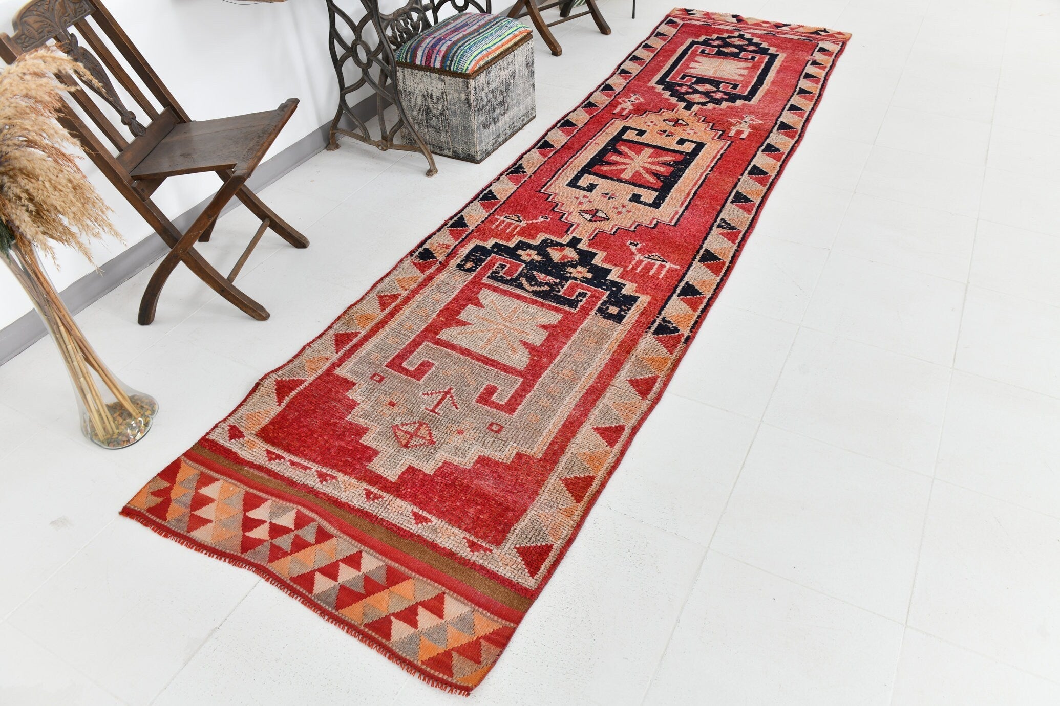 Vintage Herki Runner Rug 3'1" x 12'0" ft
