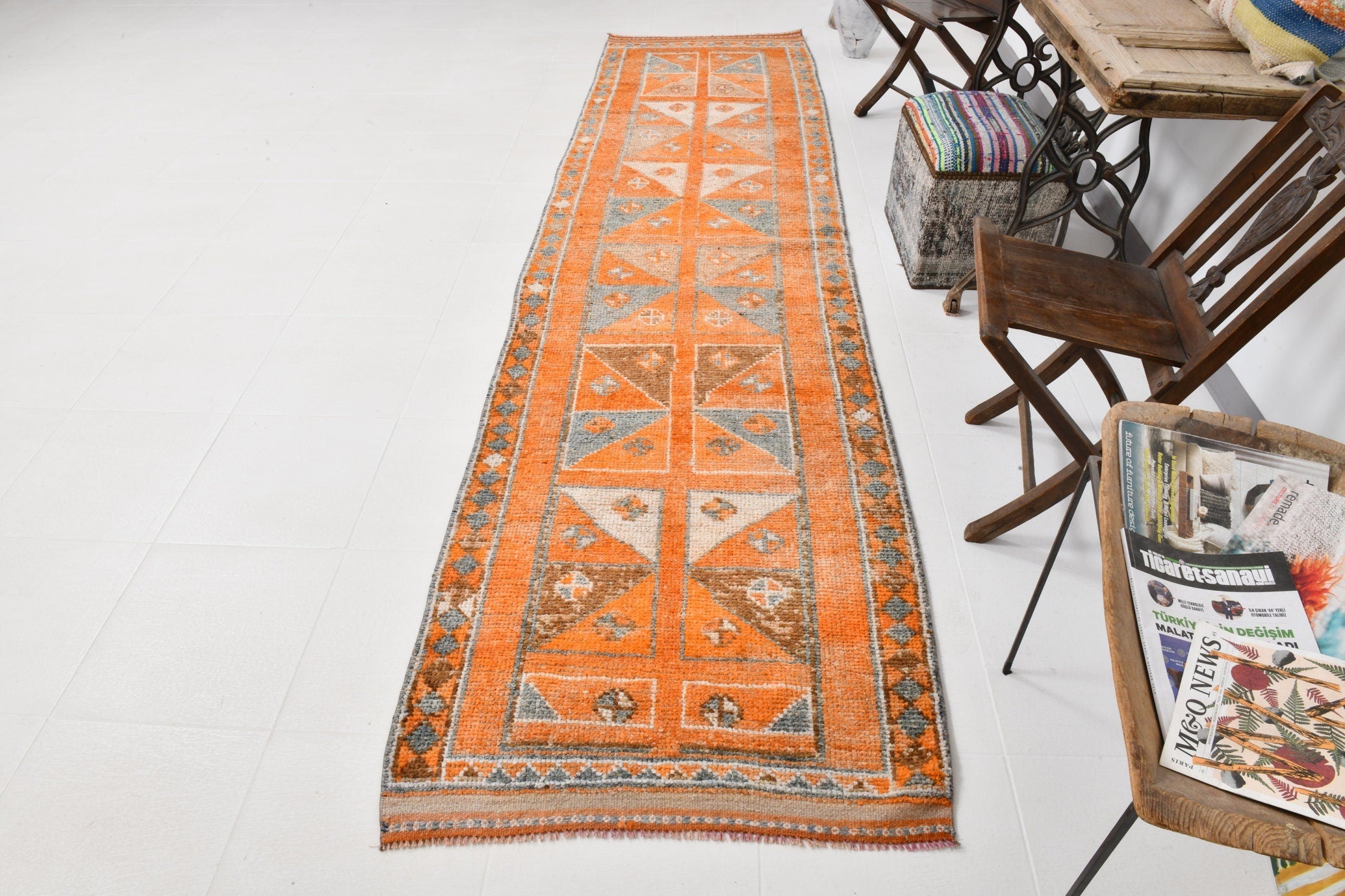 Vintage Herki Runner Rug 3'1" x 12'2" ft