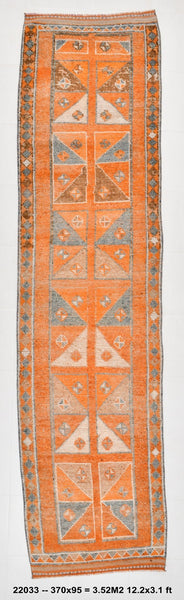 Vintage Herki Runner Rug 3'1" x 12'2" ft