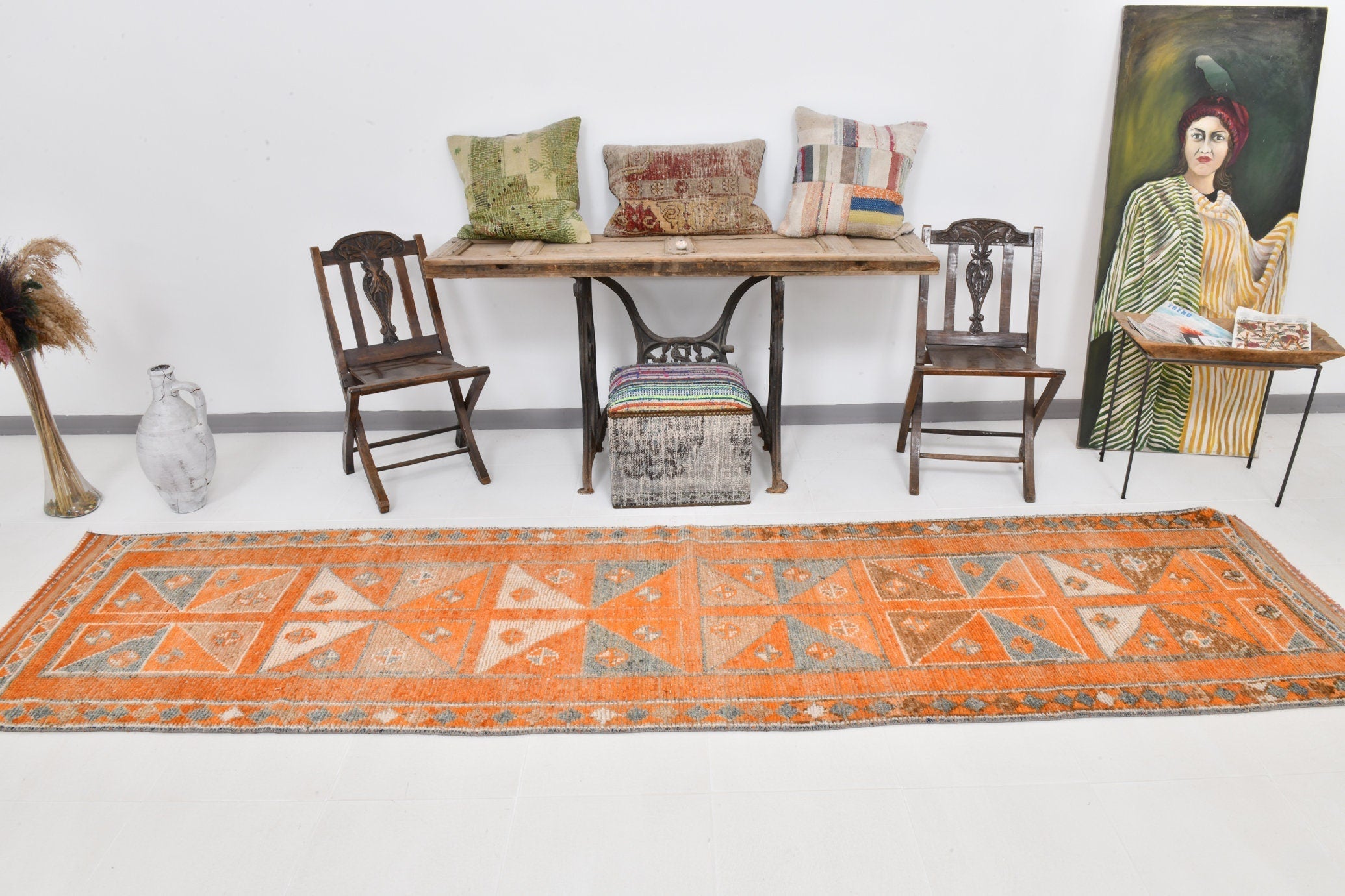 Vintage Herki Runner Rug 3'1" x 12'2" ft