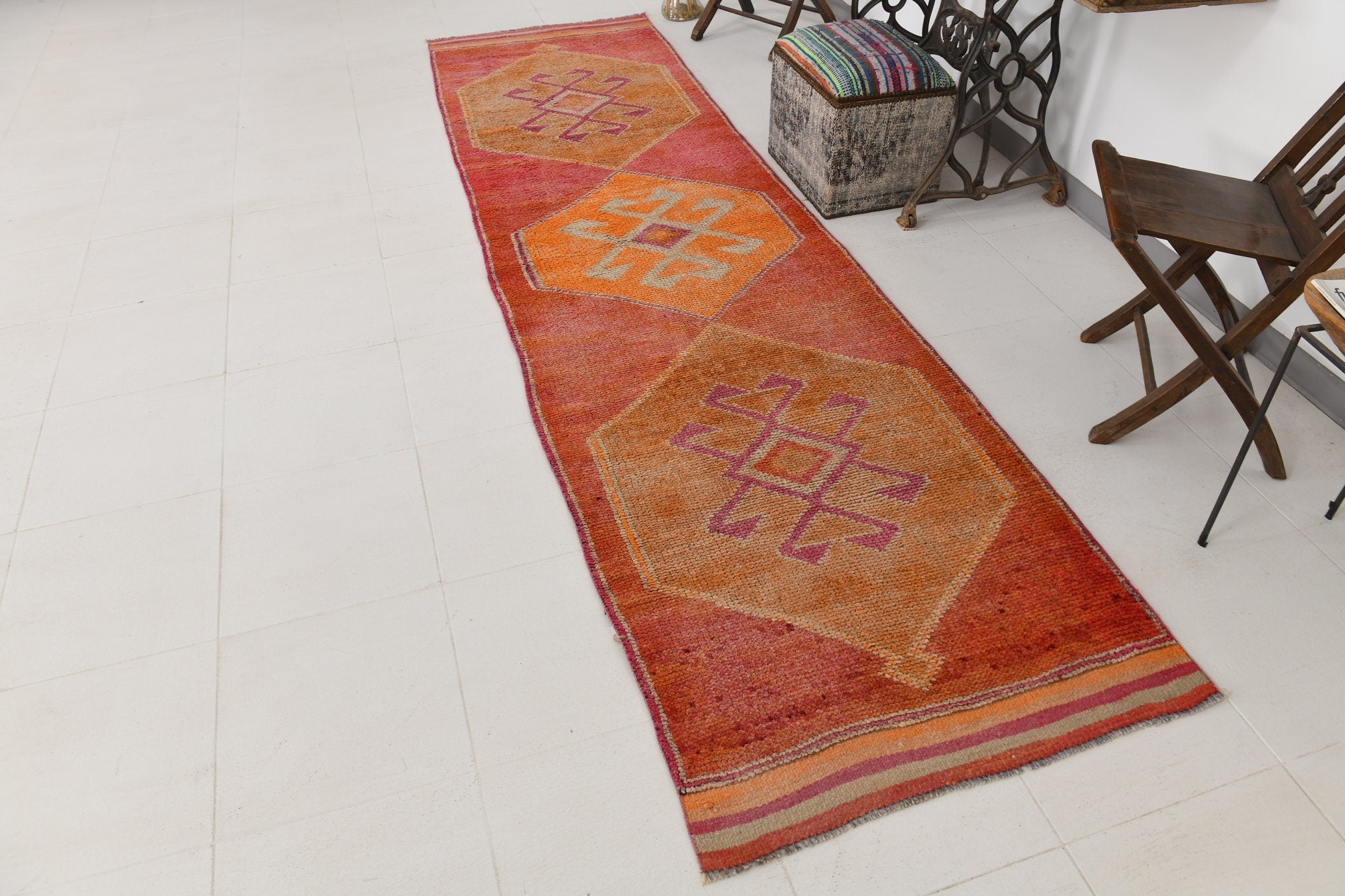 Vintage Herki Runner Rug 3'2" x 11'6" ft