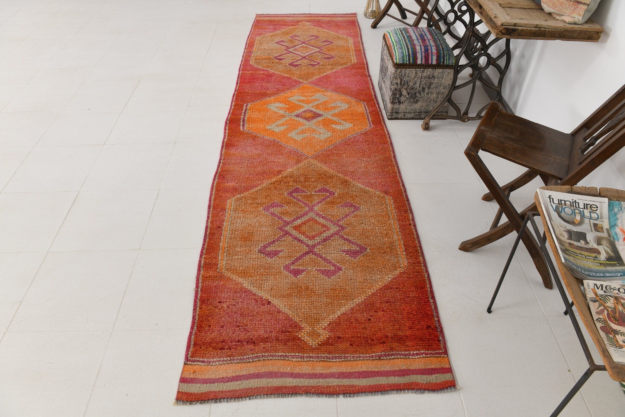 Vintage Herki Runner Rug 3'2" x 11'6" ft