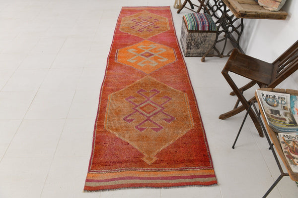 Vintage Herki Runner Rug 3'2" x 11'6" ft