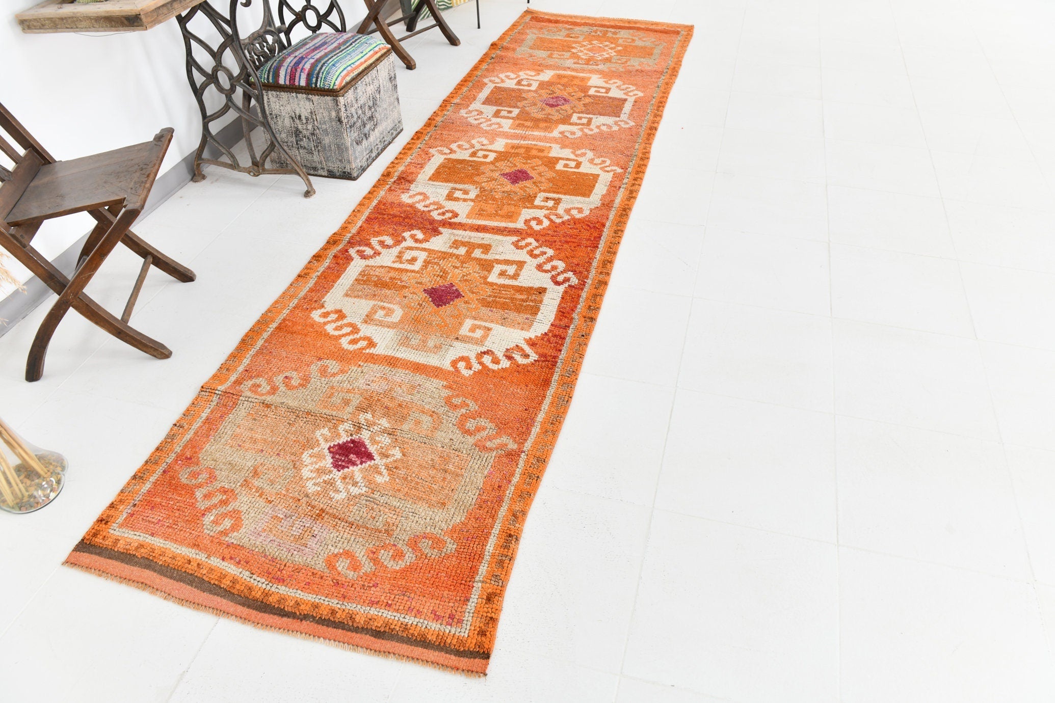 Vintage Herki Runner Rug 3’2’’ x 12’4’’ ft