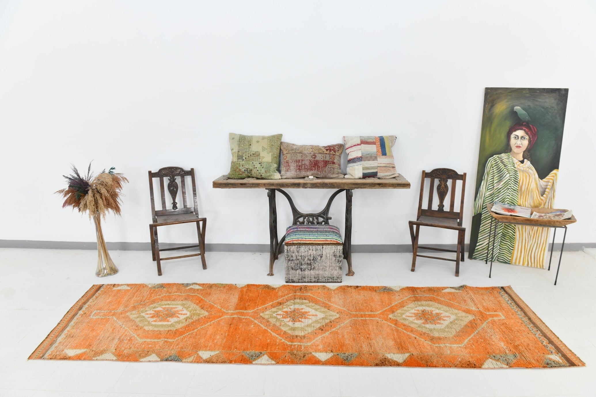 Vintage Herki Runner Rug 3'3" x 10'10" ft