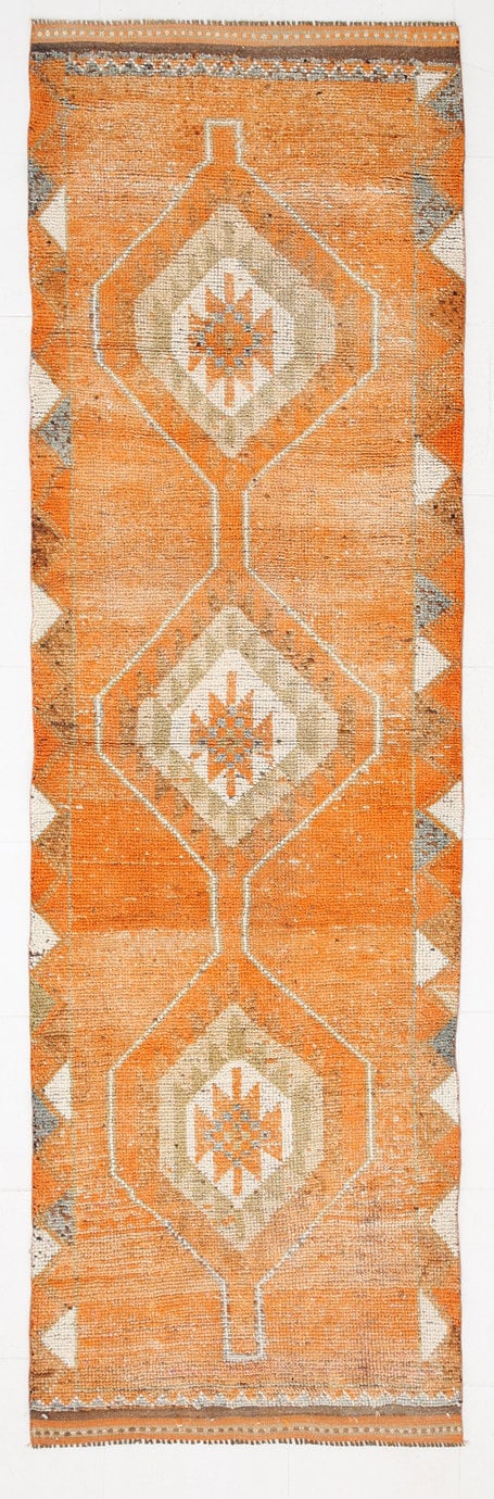 Vintage Herki Runner Rug 3'3" x 10'10" ft