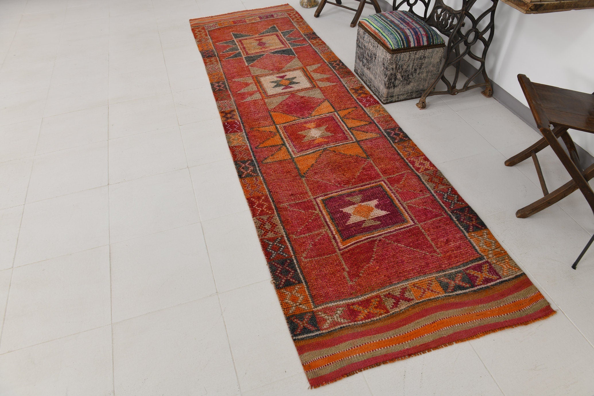 Vintage Herki Runner Rug 3'3" x 10'11" ft