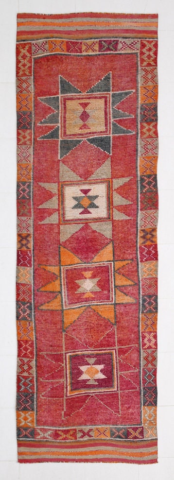 Vintage Herki Runner Rug 3'3" x 10'11" ft