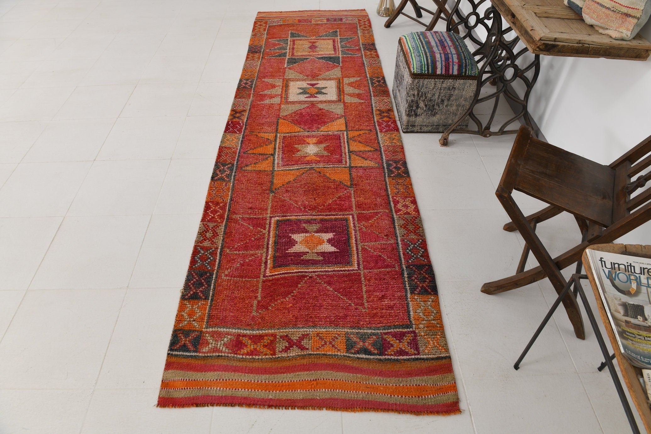 Vintage Herki Runner Rug 3'3" x 10'11" ft
