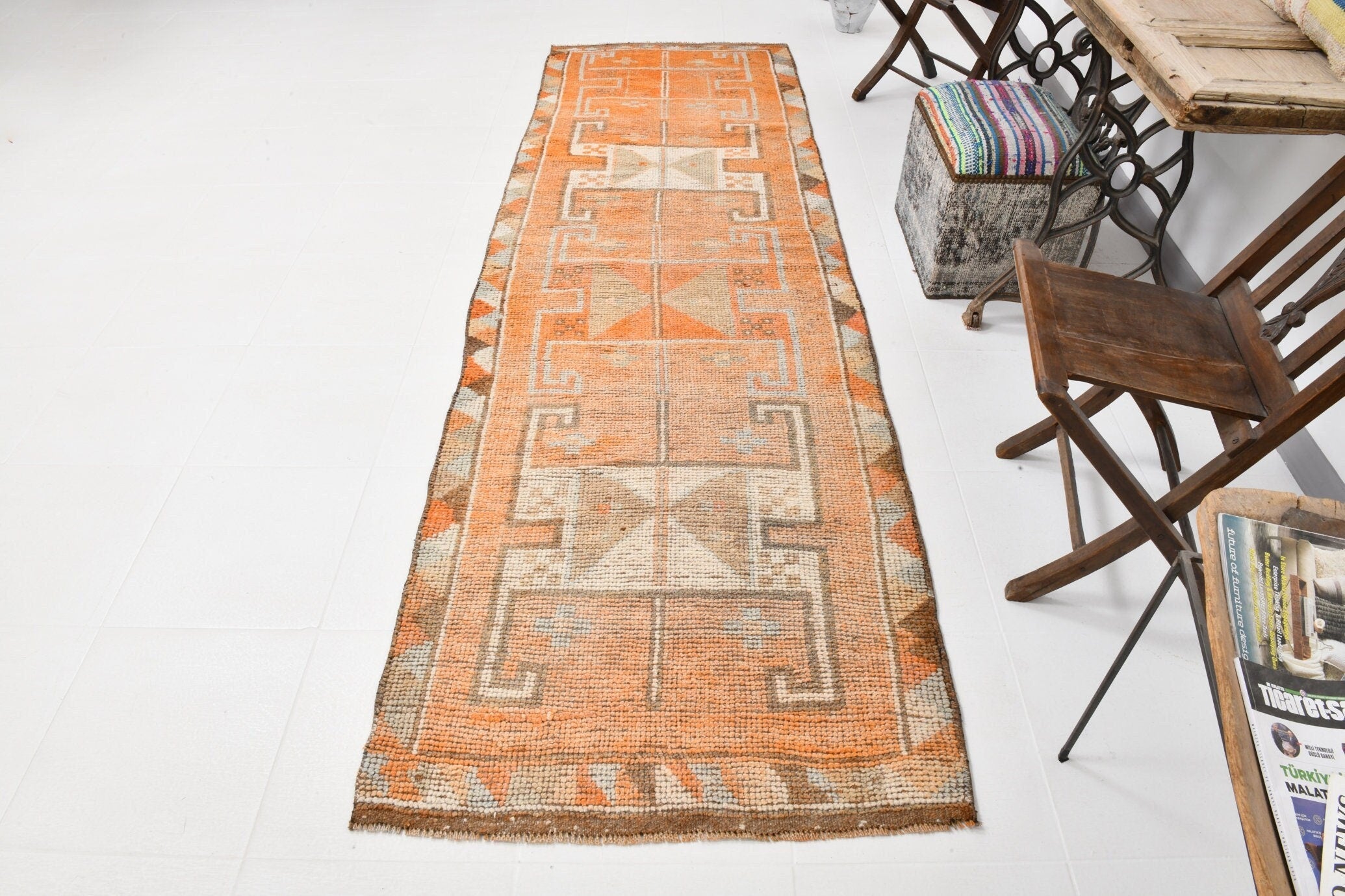 Vintage Herki Runner Rug 3'3" x 10'3" ft
