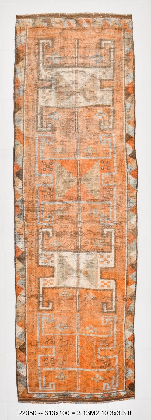 Vintage Herki Runner Rug 3'3" x 10'3" ft
