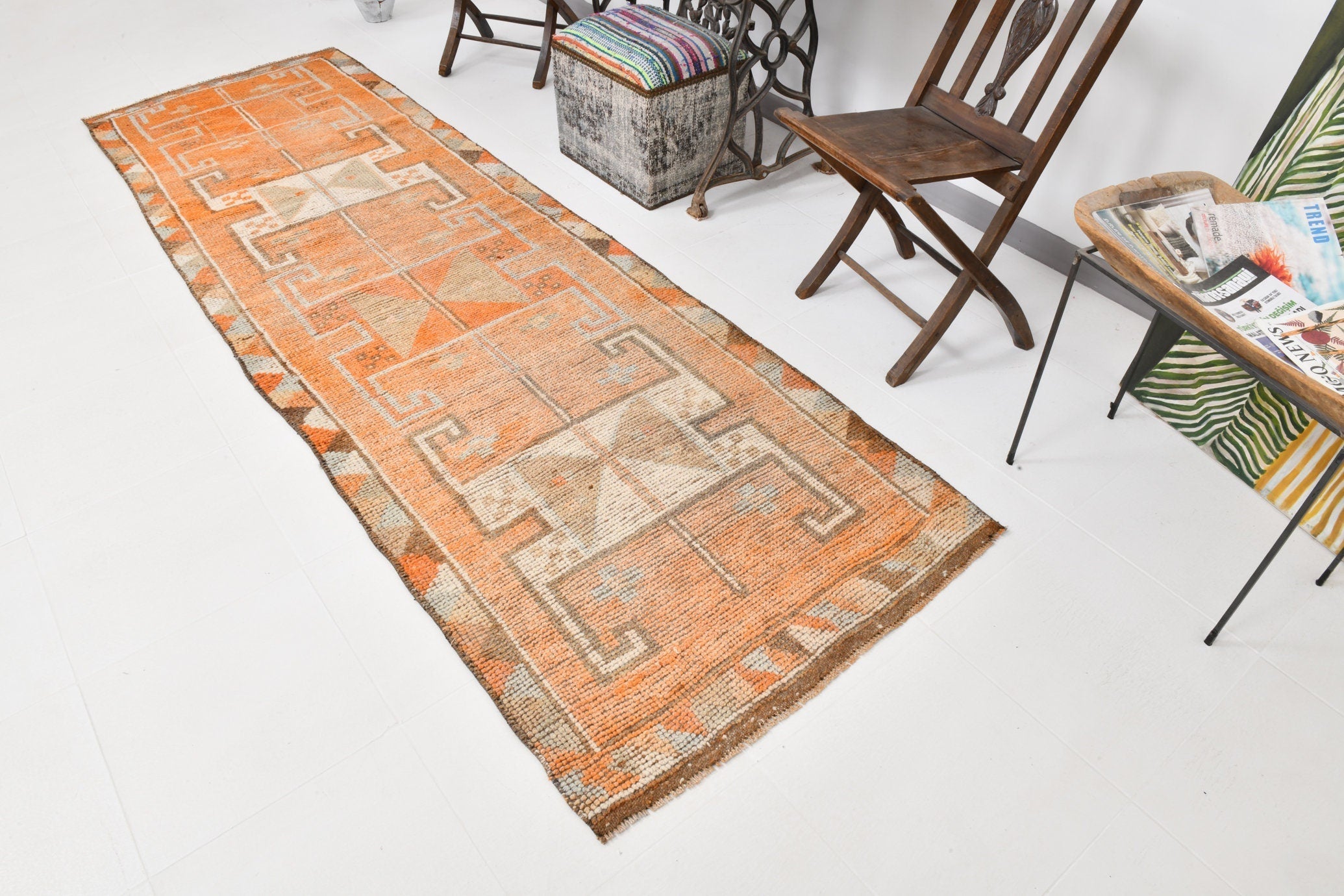 Vintage Herki Runner Rug 3'3" x 10'3" ft
