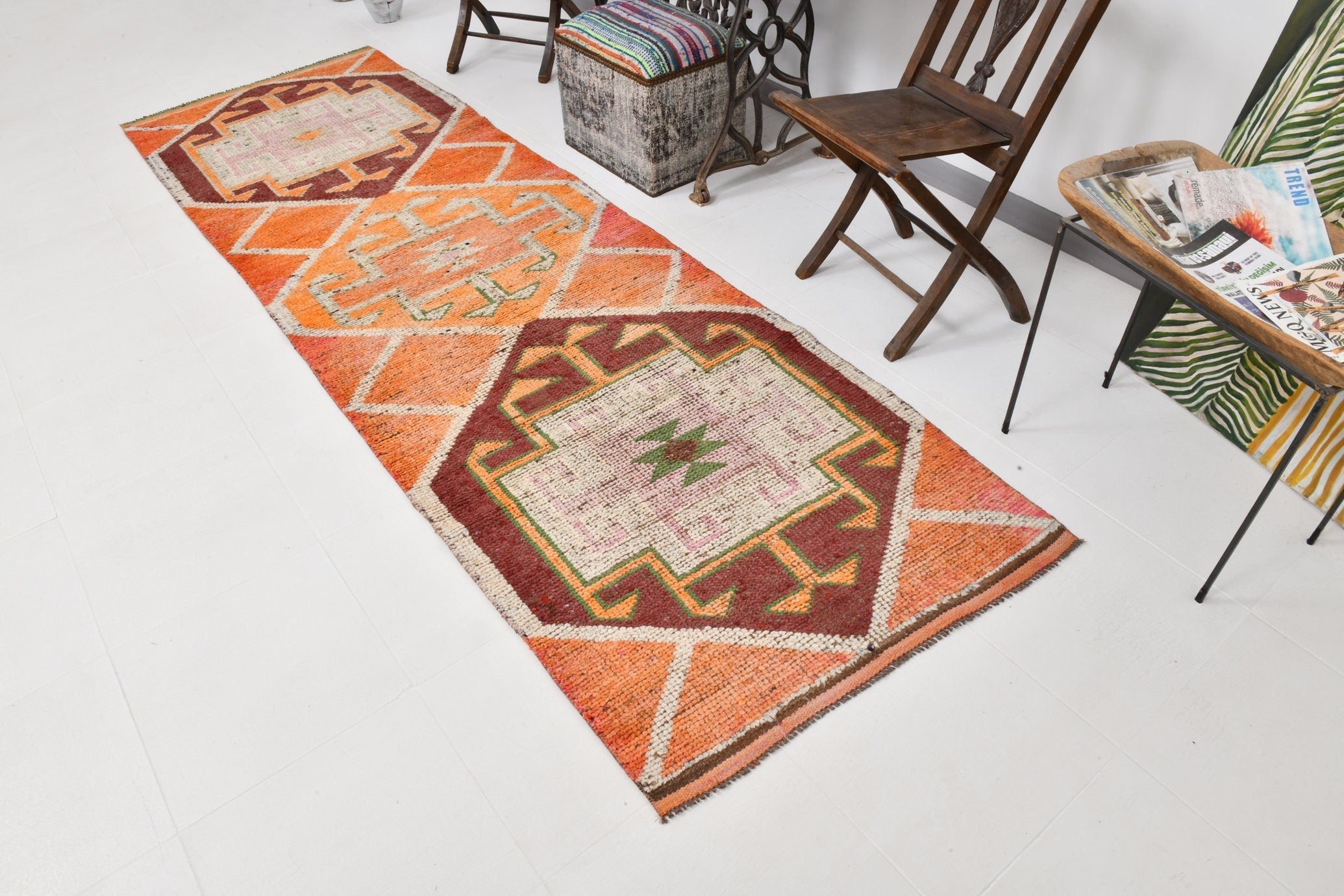 Vintage Herki Runner Rug 3'3" x 10'4" ft