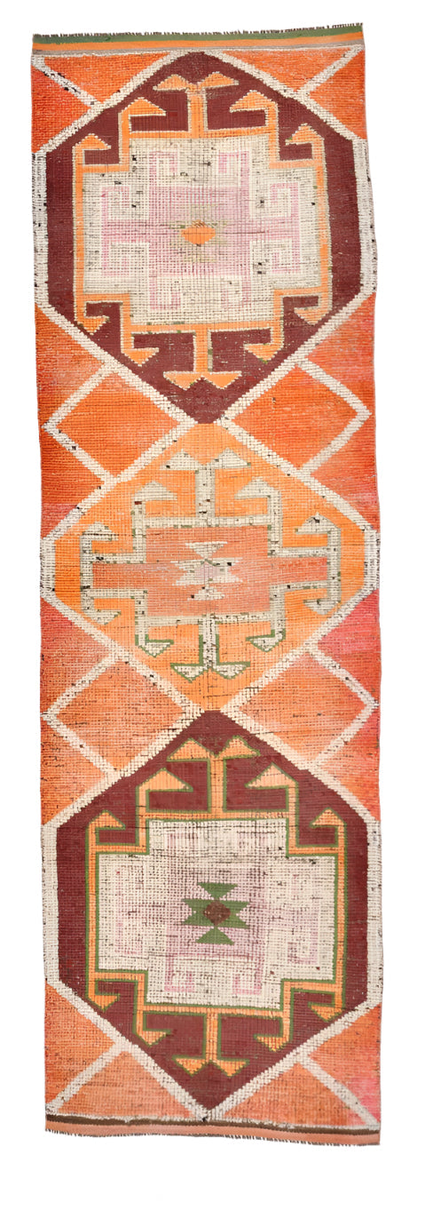 Vintage Herki Runner Rug 3'3" x 10'4" ft