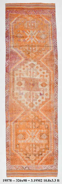 Vintage Herki Runner Rug 3’3’’ x 10’8’’ ft