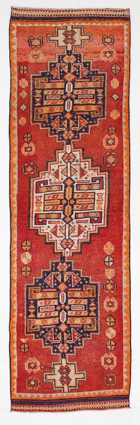 Vintage Herki Runner Rug 3'3" x 11'3" ft