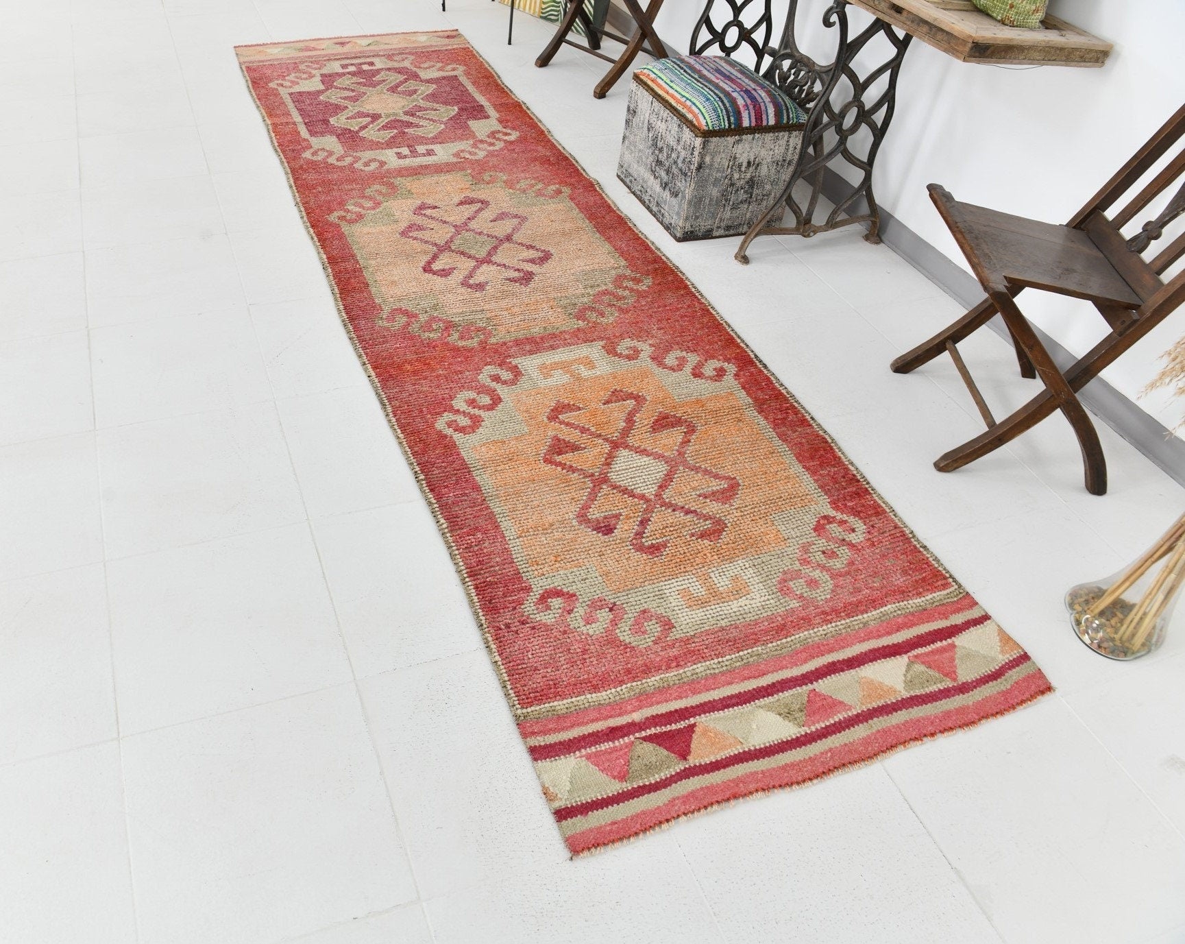 Vintage Herki Runner Rug 3'3" x 11'9" ft