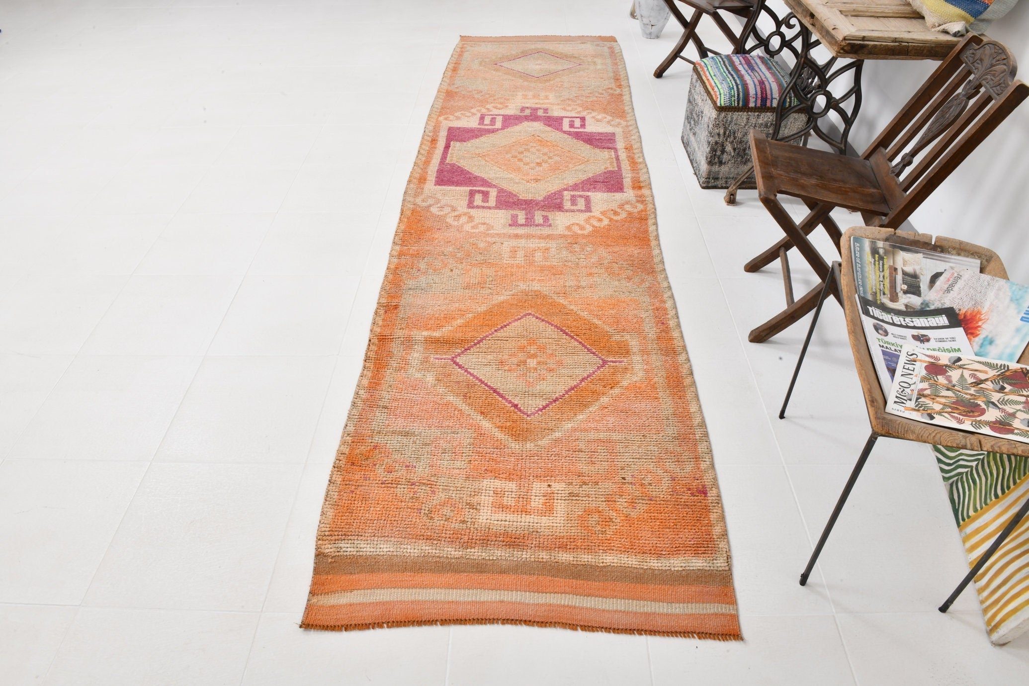 Vintage Herki Runner Rug 3’3’’ x 12’4’’ ft