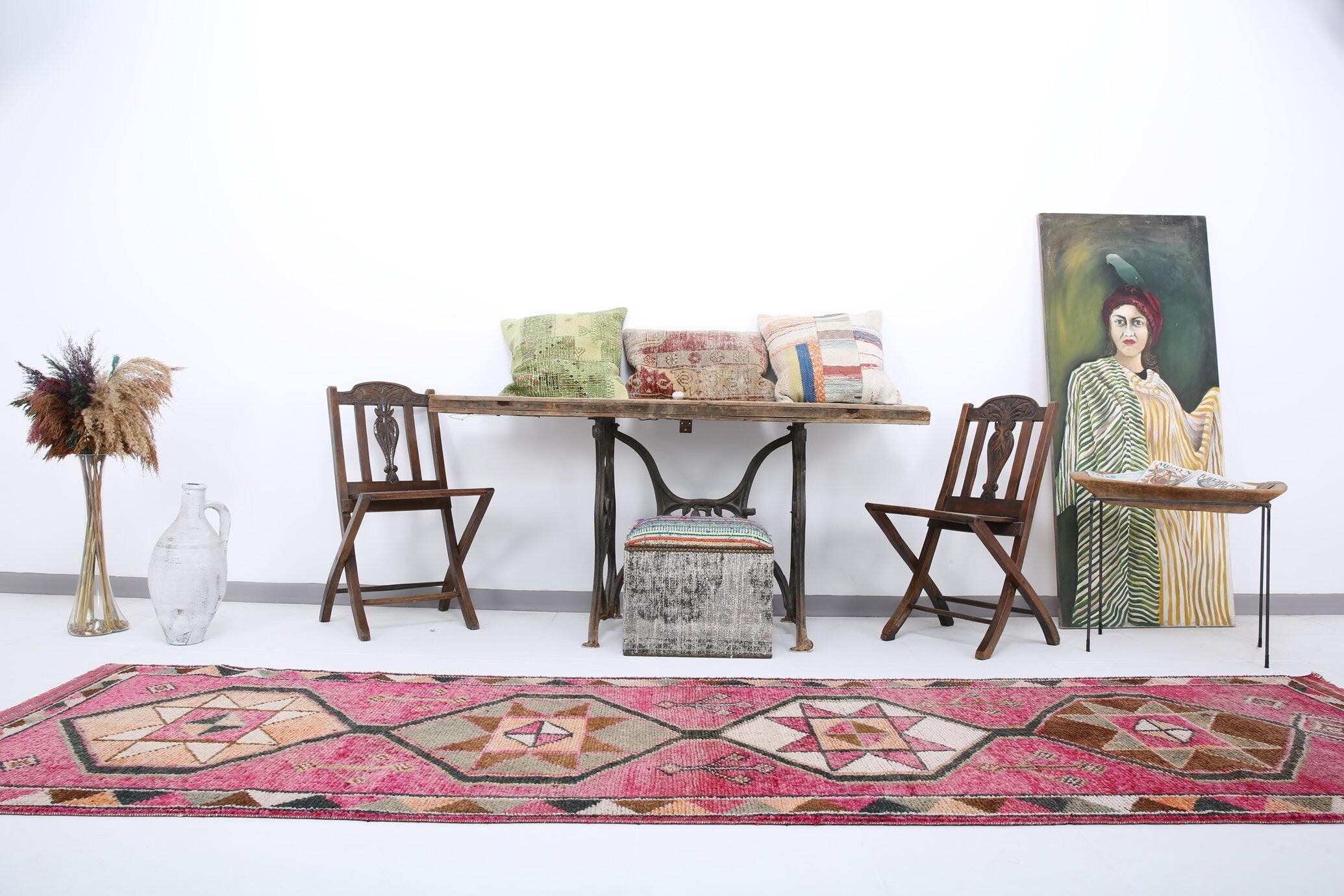 Vintage Herki Runner Rug 3'4" x 11'7" ft