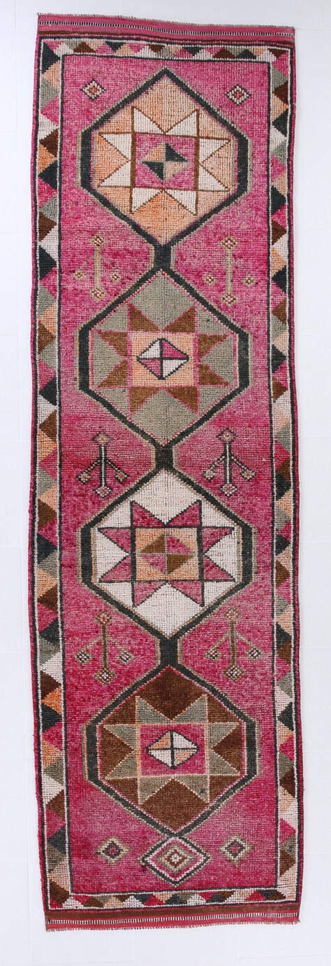 Vintage Herki Runner Rug 3'4" x 11'7" ft