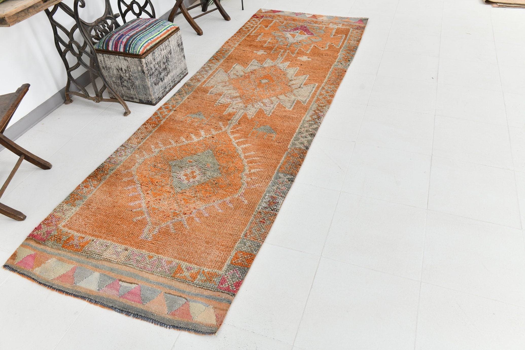 Vintage Herki Runner Rug 3'5" x 10'0" ft