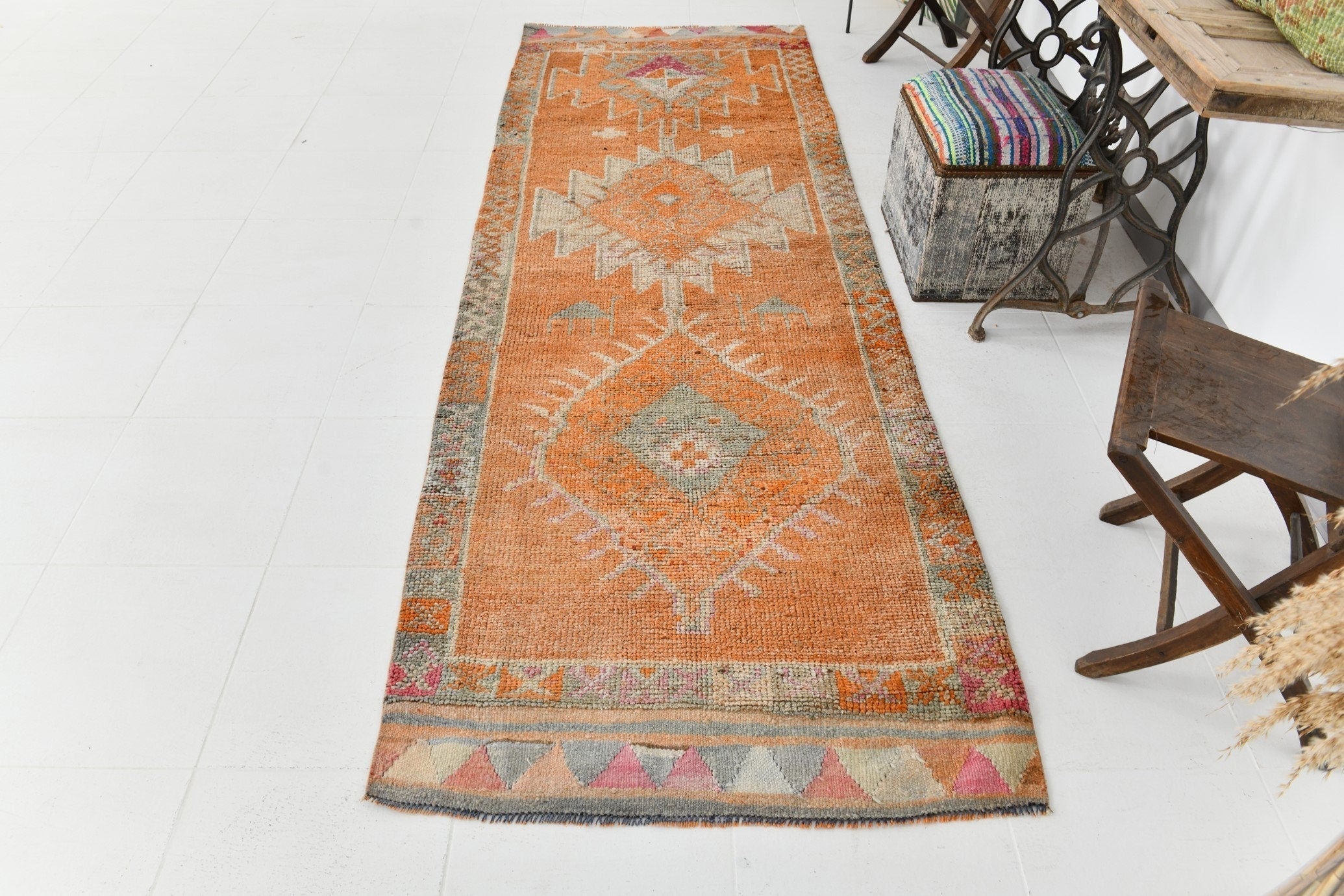 Vintage Herki Runner Rug 3'5" x 10'0" ft