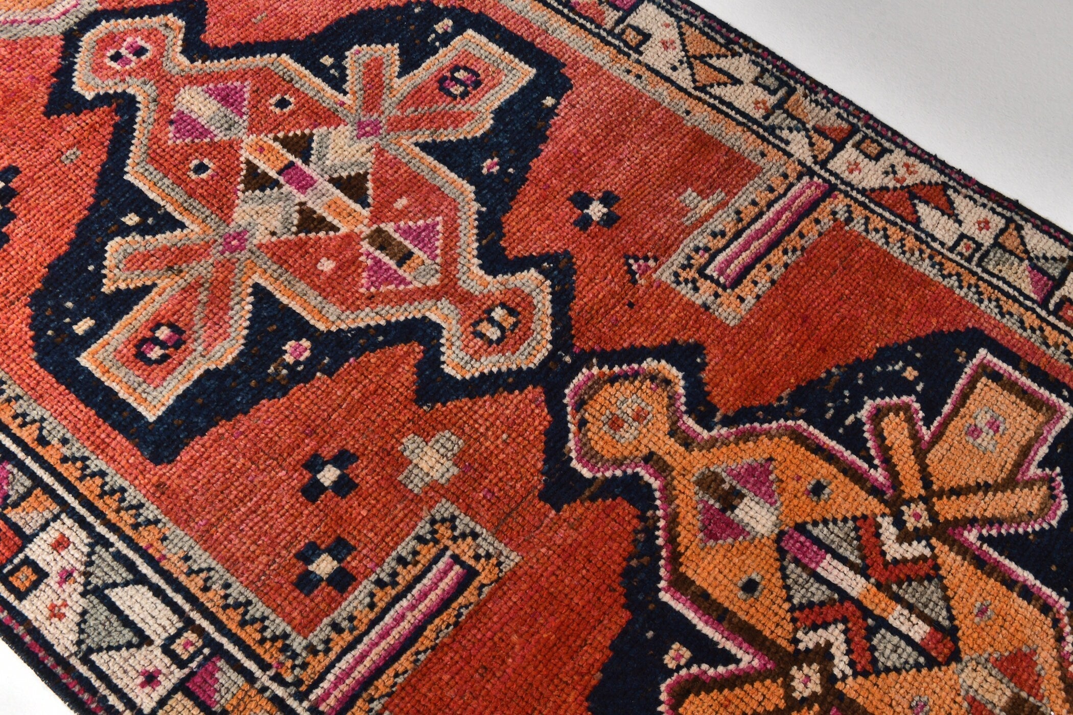 Vintage Herki Runner Rug 3'5" x 10'11" ft