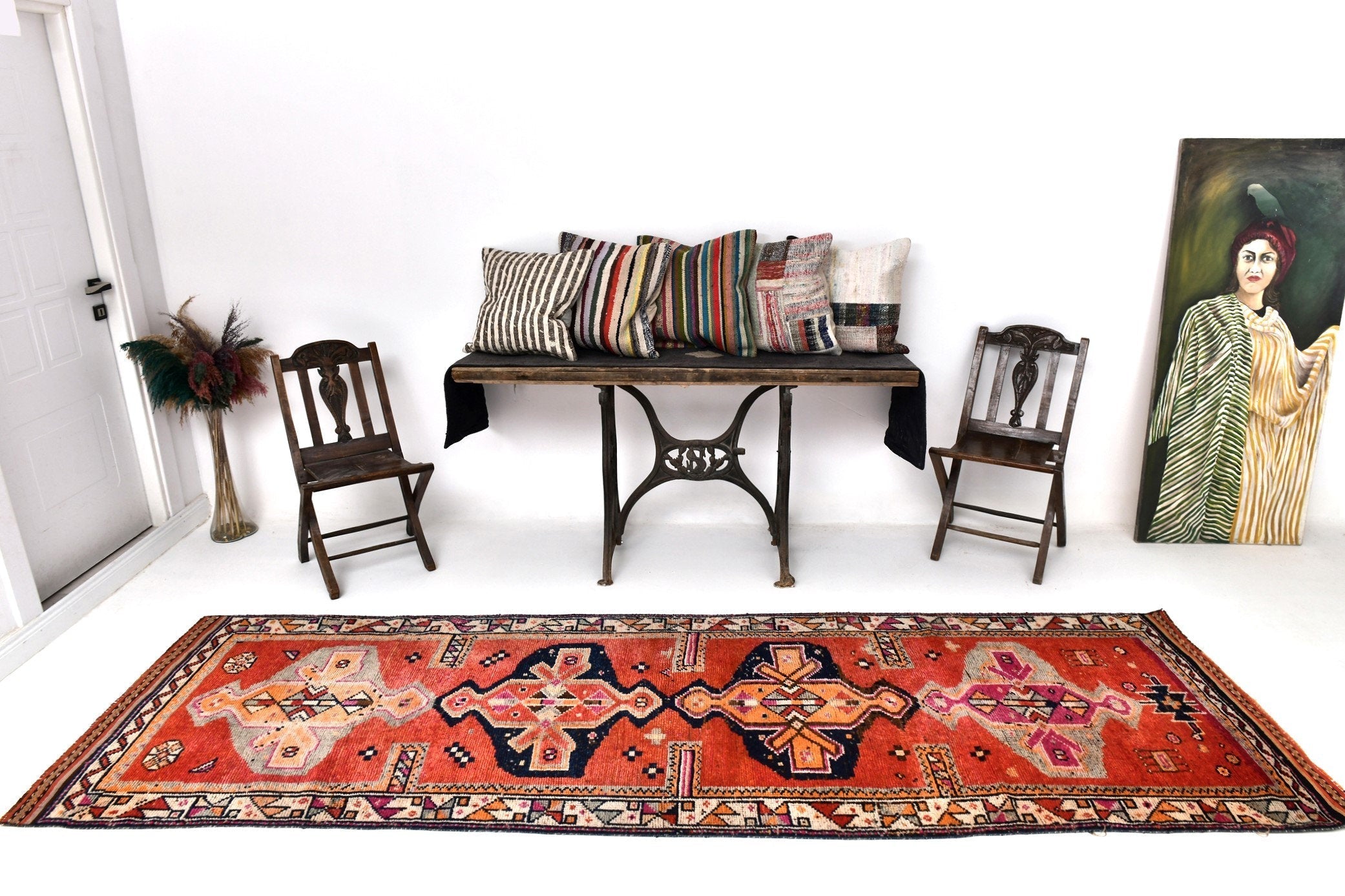 Vintage Herki Runner Rug 3'5" x 10'11" ft
