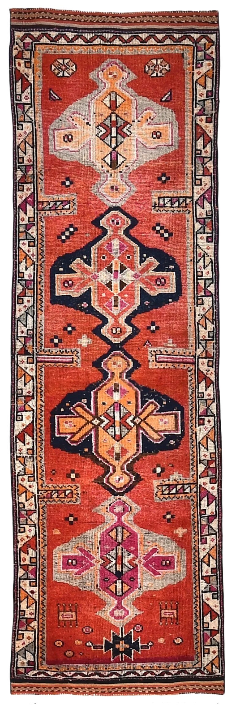 Vintage Herki Runner Rug 3'5" x 10'11" ft