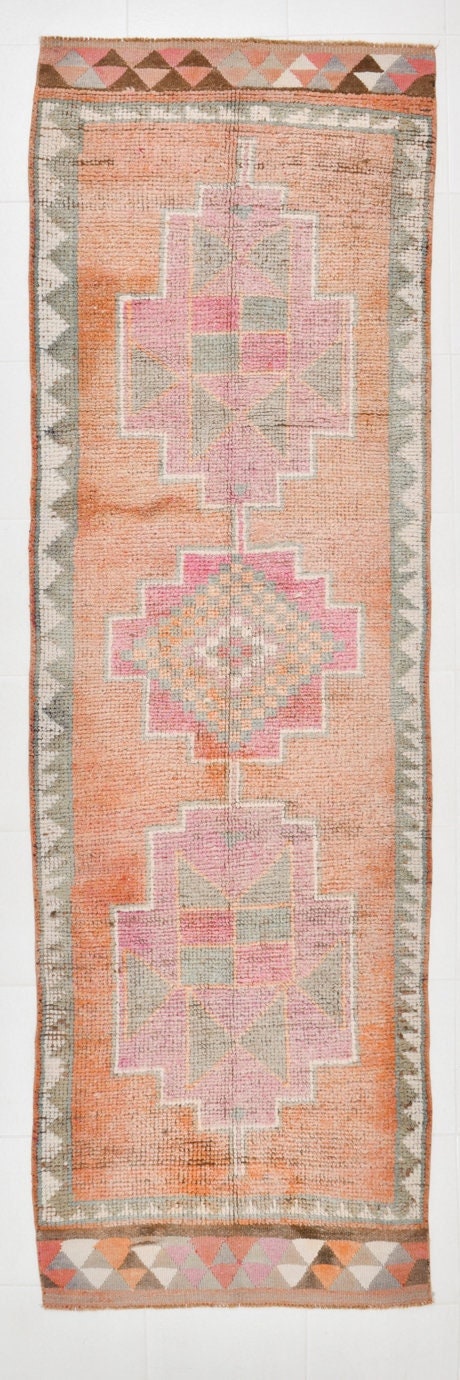 Vintage Herki Runner Rug 3'5" x 10'7" ft