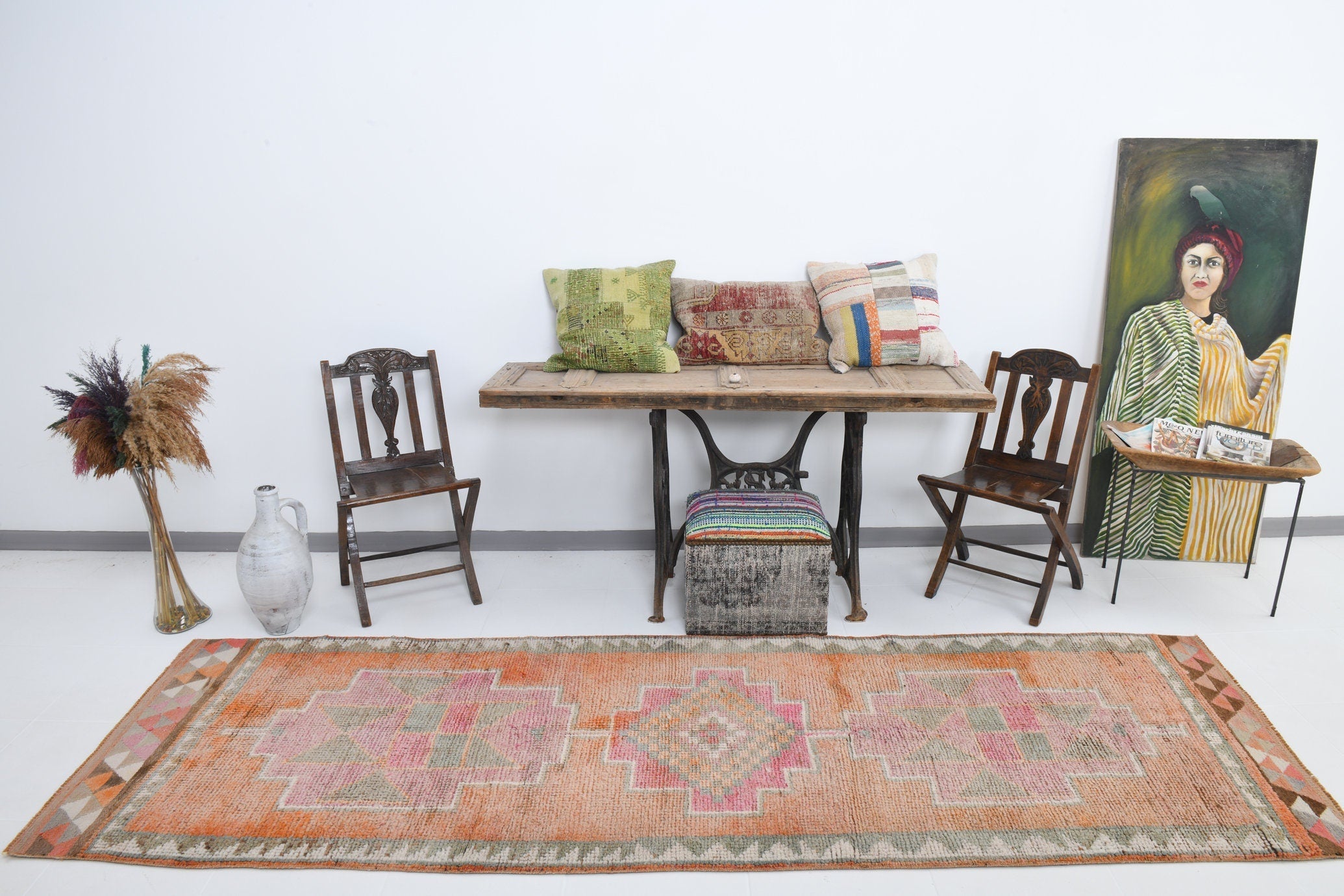 Vintage Herki Runner Rug 3'5" x 10'7" ft