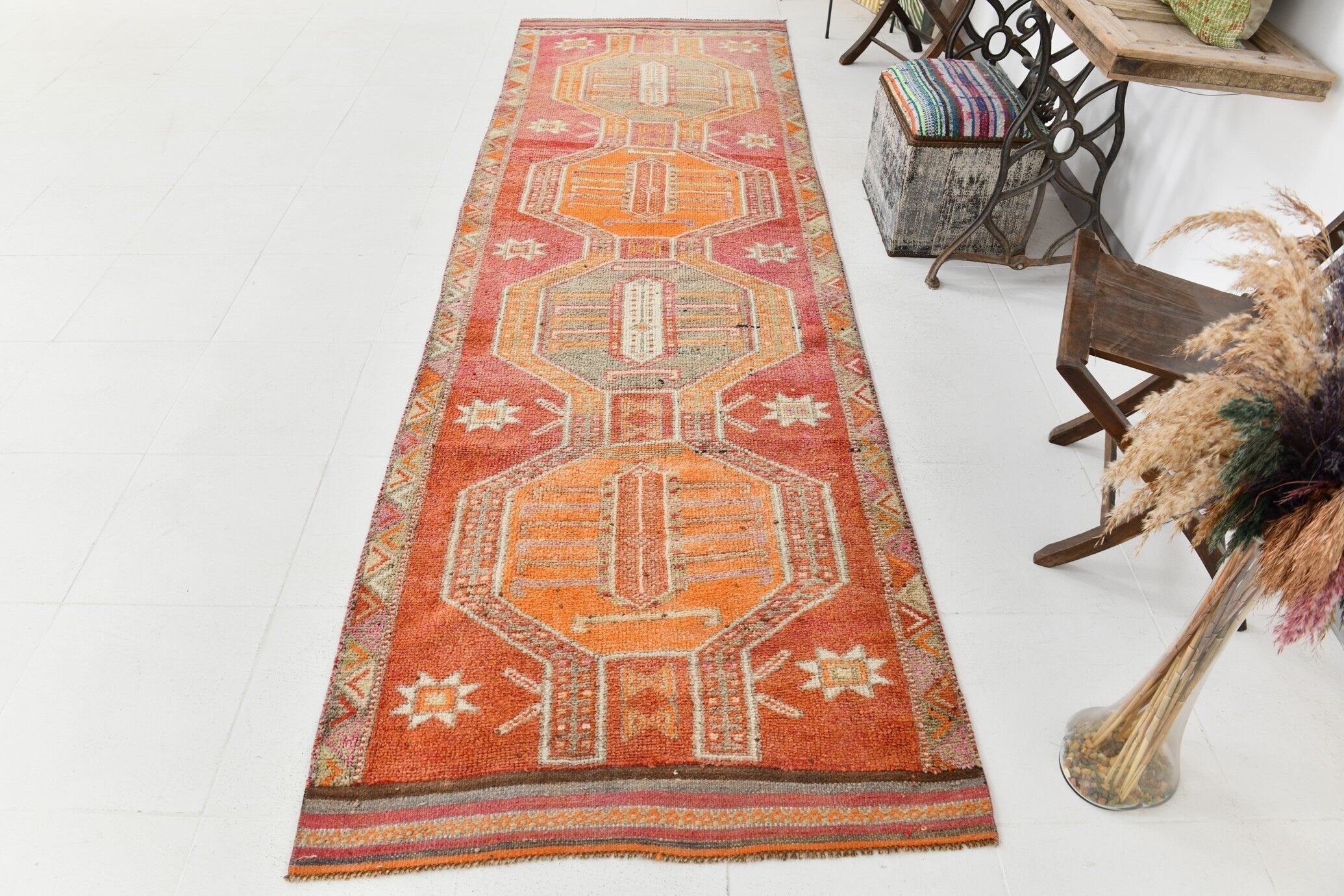 Vintage Herki Runner Rug 3’7’’ x 11’9’’ ft