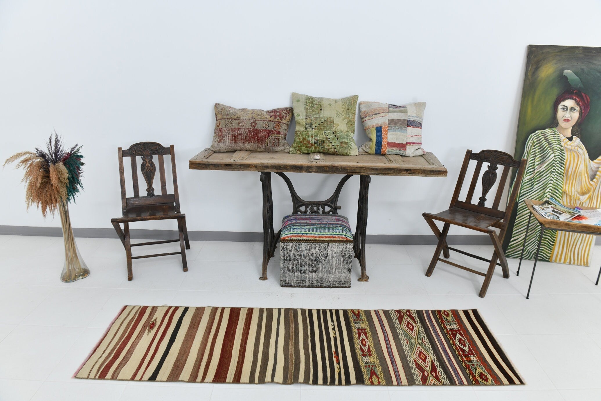 Vintage Kilim Anatolian 1'12" x 7'1" ft