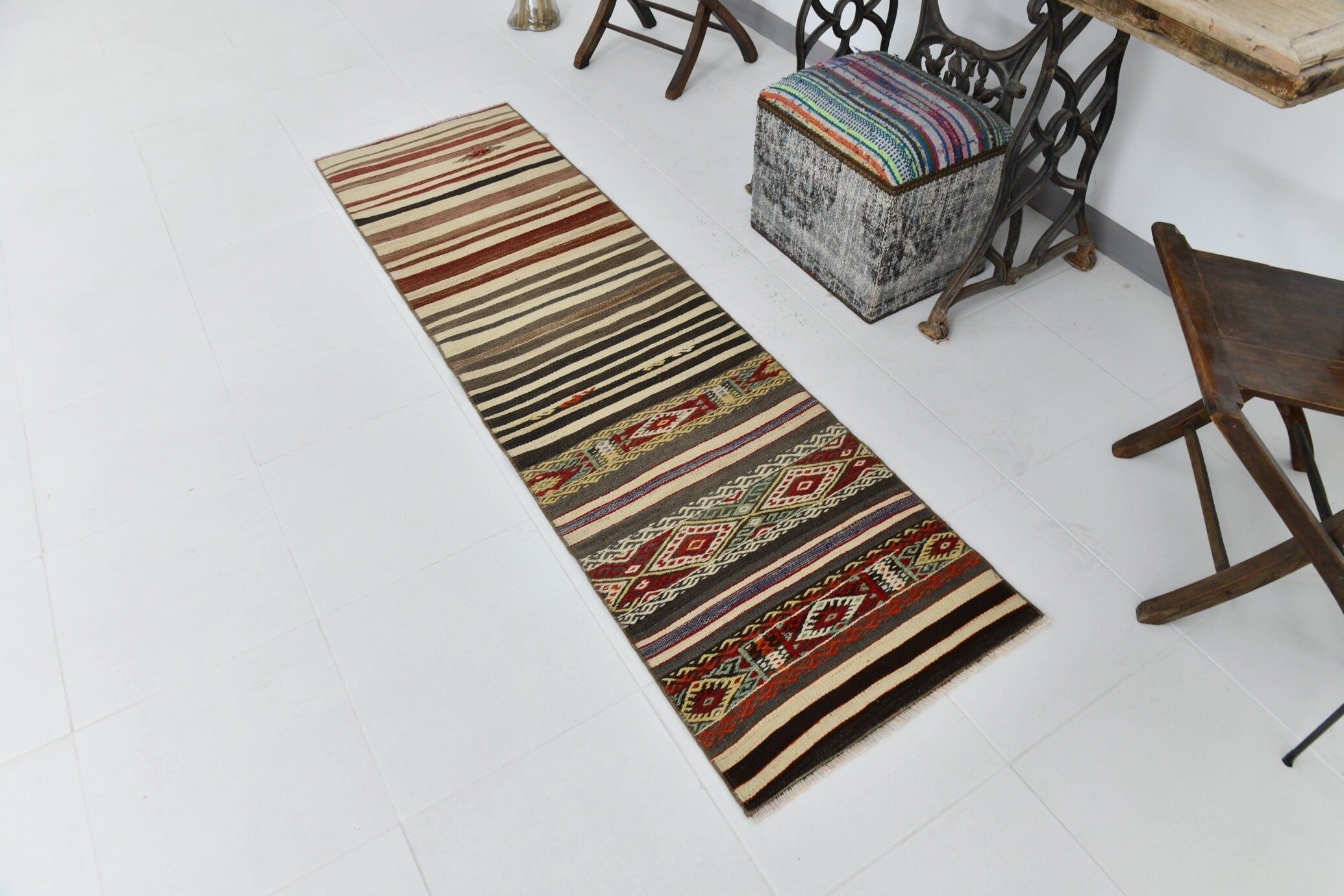 Vintage Kilim Anatolian 1'12" x 7'1" ft