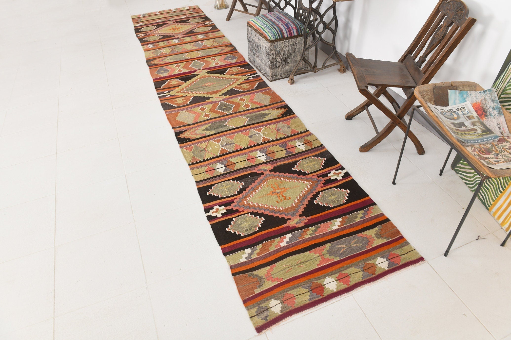 Vintage Kilim Anatolian 2'10" x 14'0" ft
