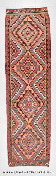 Vintage Kilim Anatolian 2'11" x 10'2" ft