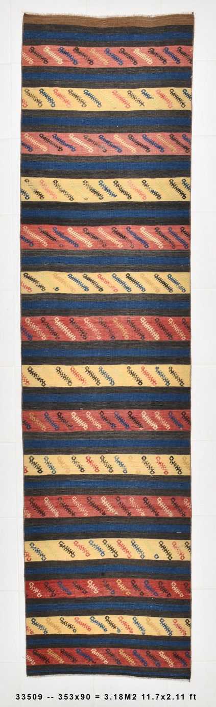 Vintage Kilim Anatolian 2'11" x 11'7" ft