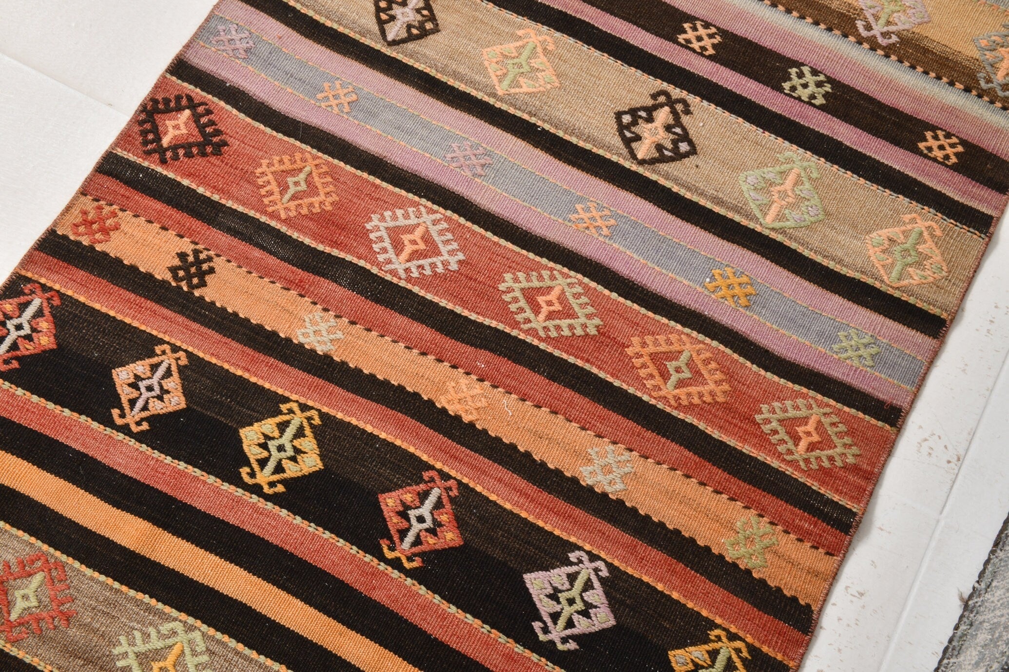 Vintage Kilim Anatolian 2'12" x 12'8" ft