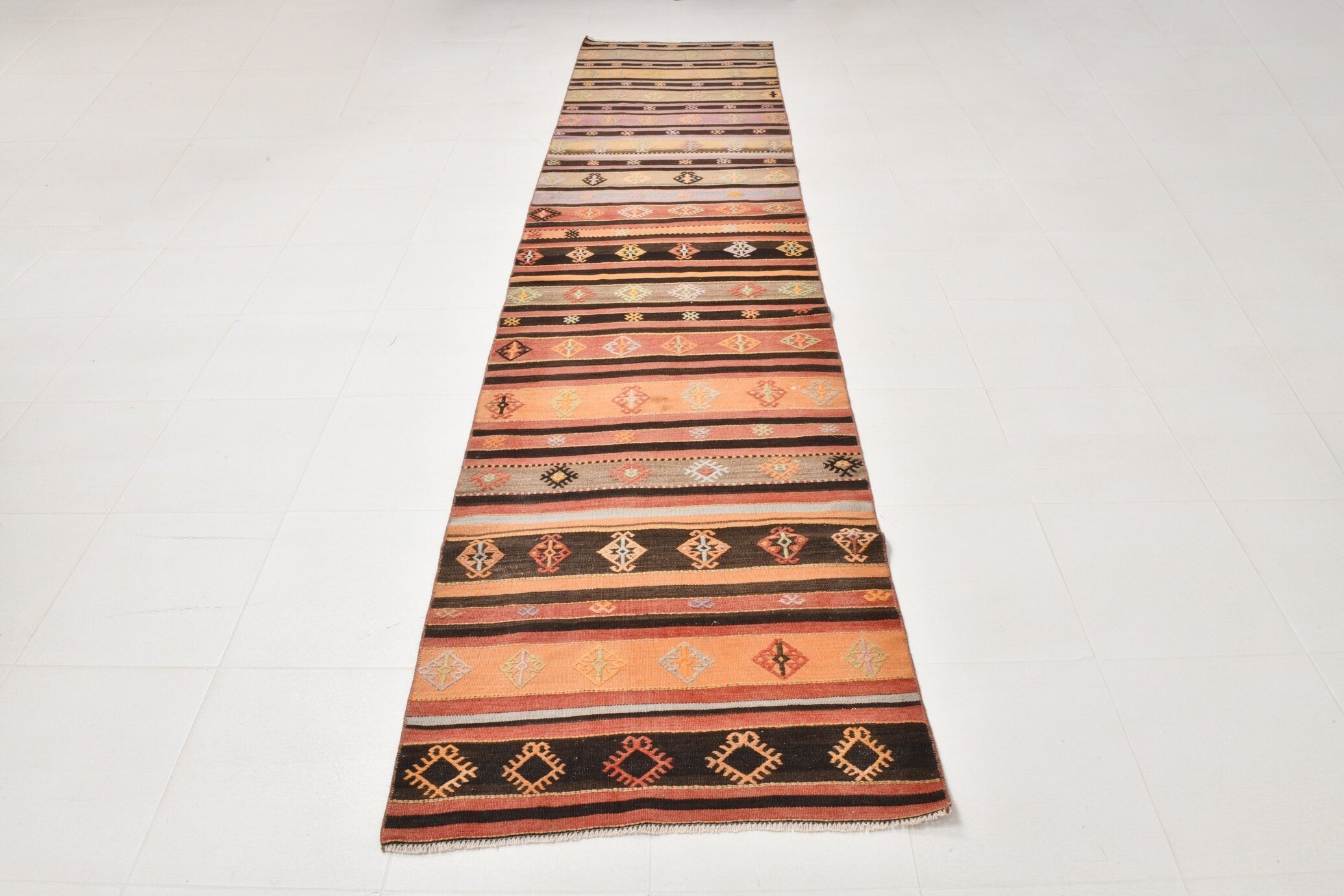 Vintage Kilim Anatolian 2'12" x 12'8" ft