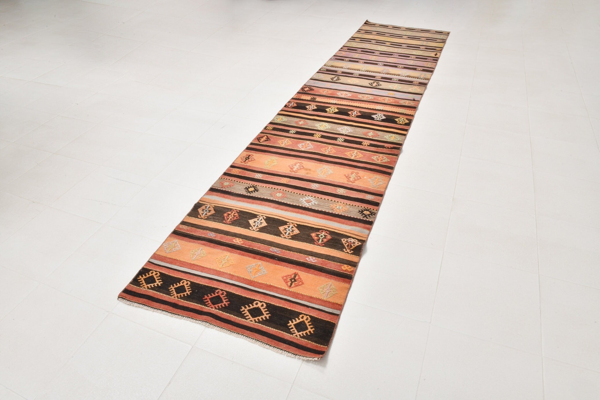 Vintage Kilim Anatolian 2'12" x 12'8" ft