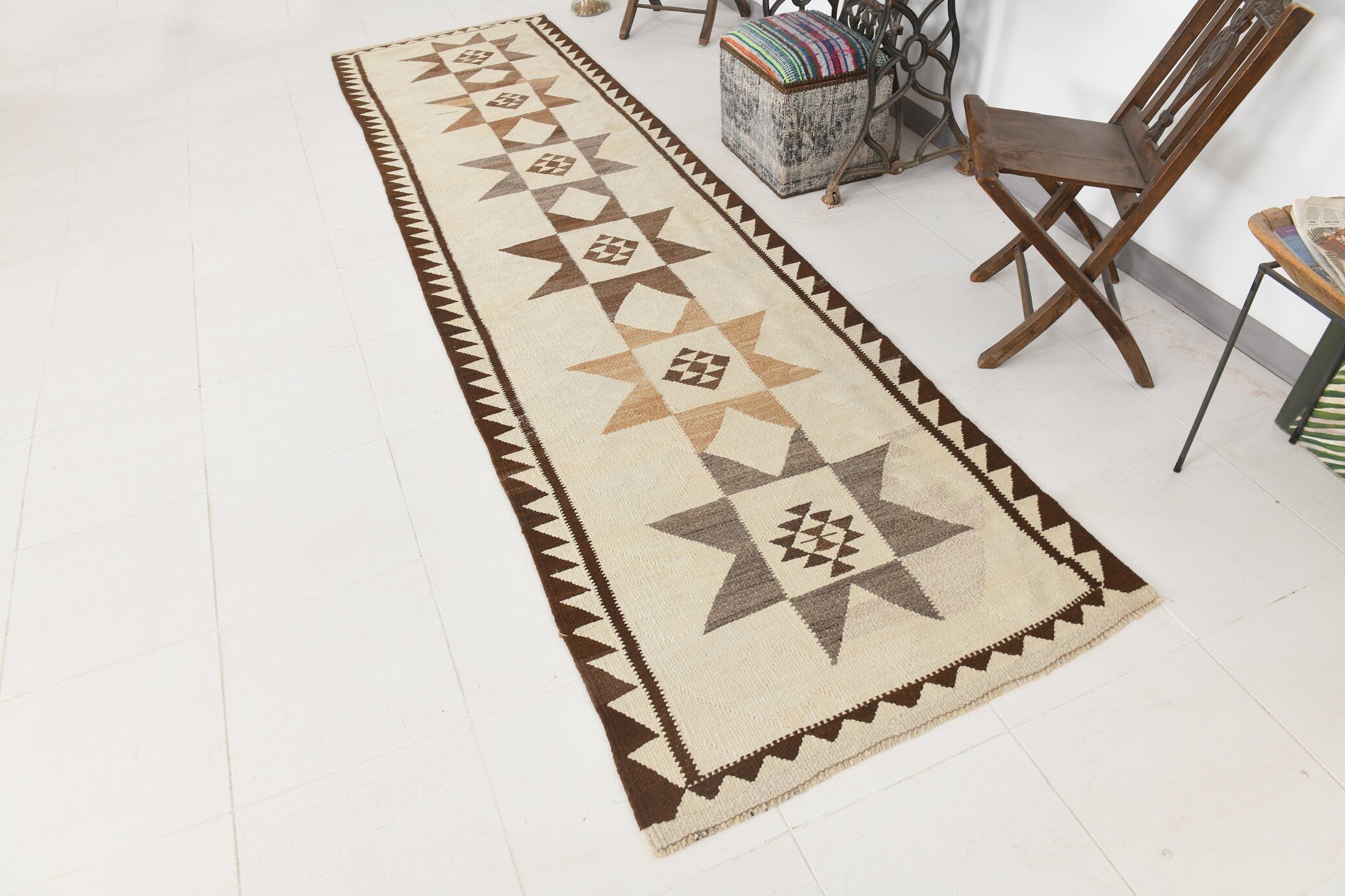 Vintage Kilim Anatolian 3'4" x 12'6" ft