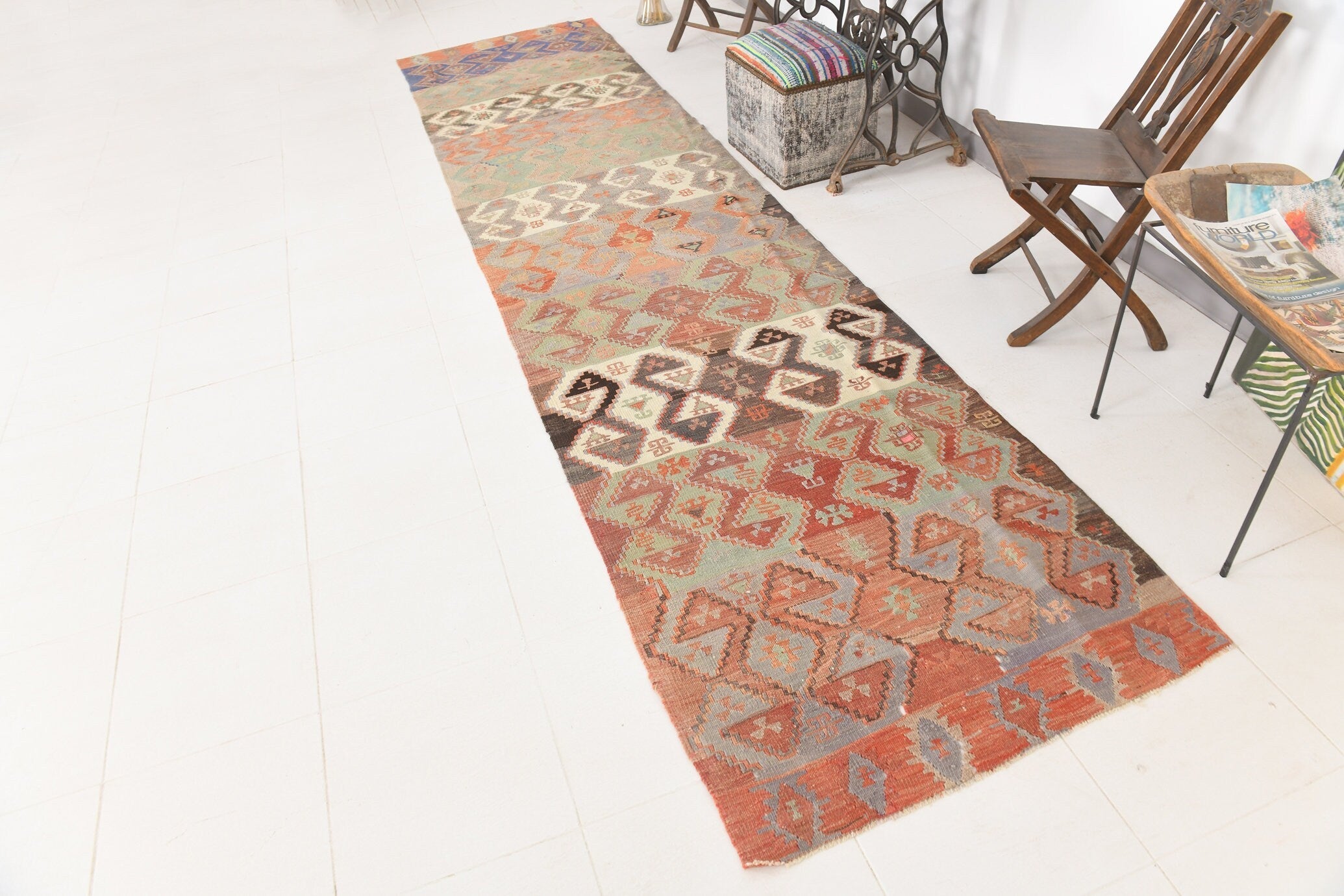 Vintage Kilim Anatolian 3'4" x 14'3" ft