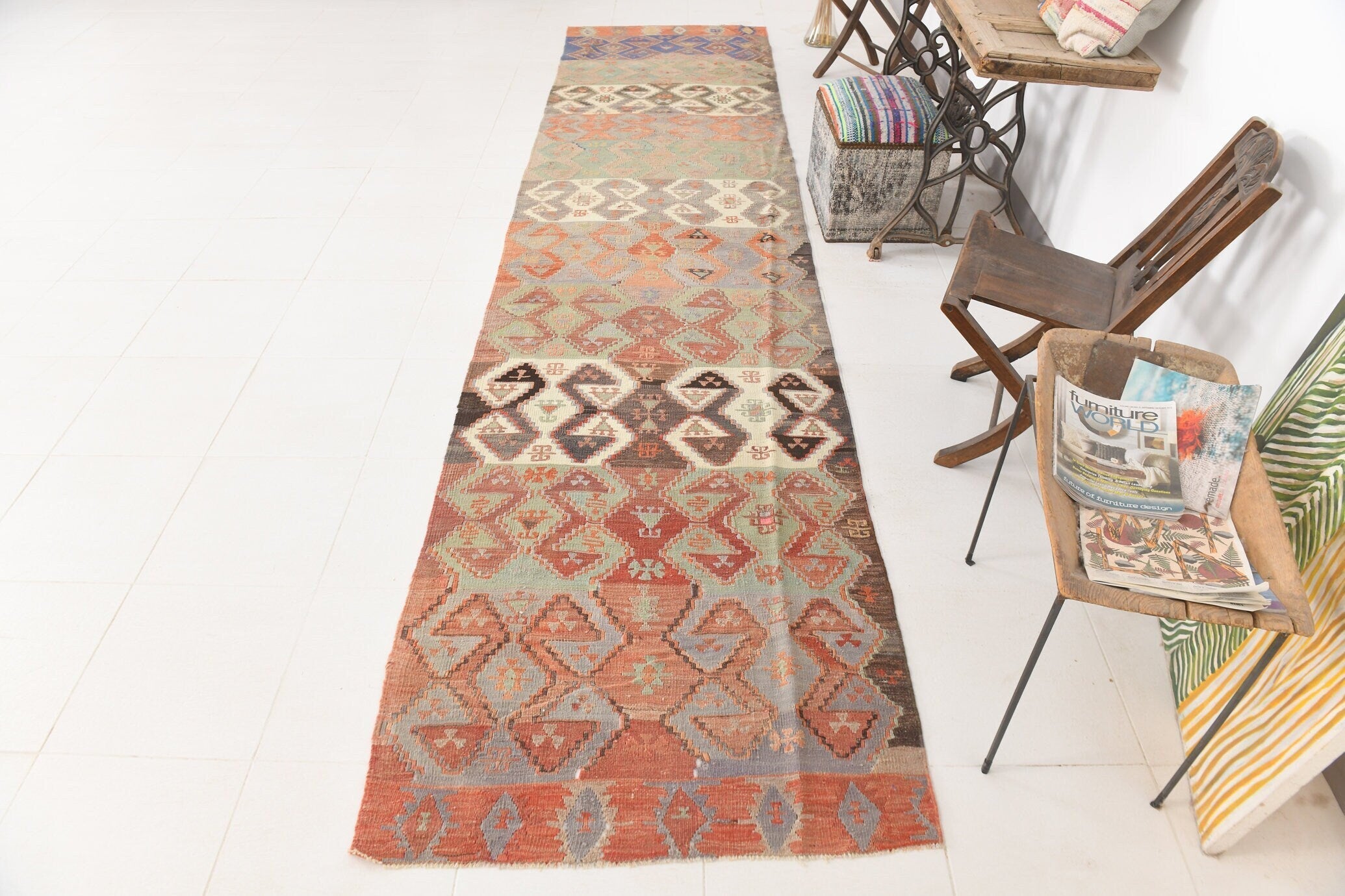 Vintage Kilim Anatolian 3'4" x 14'3" ft
