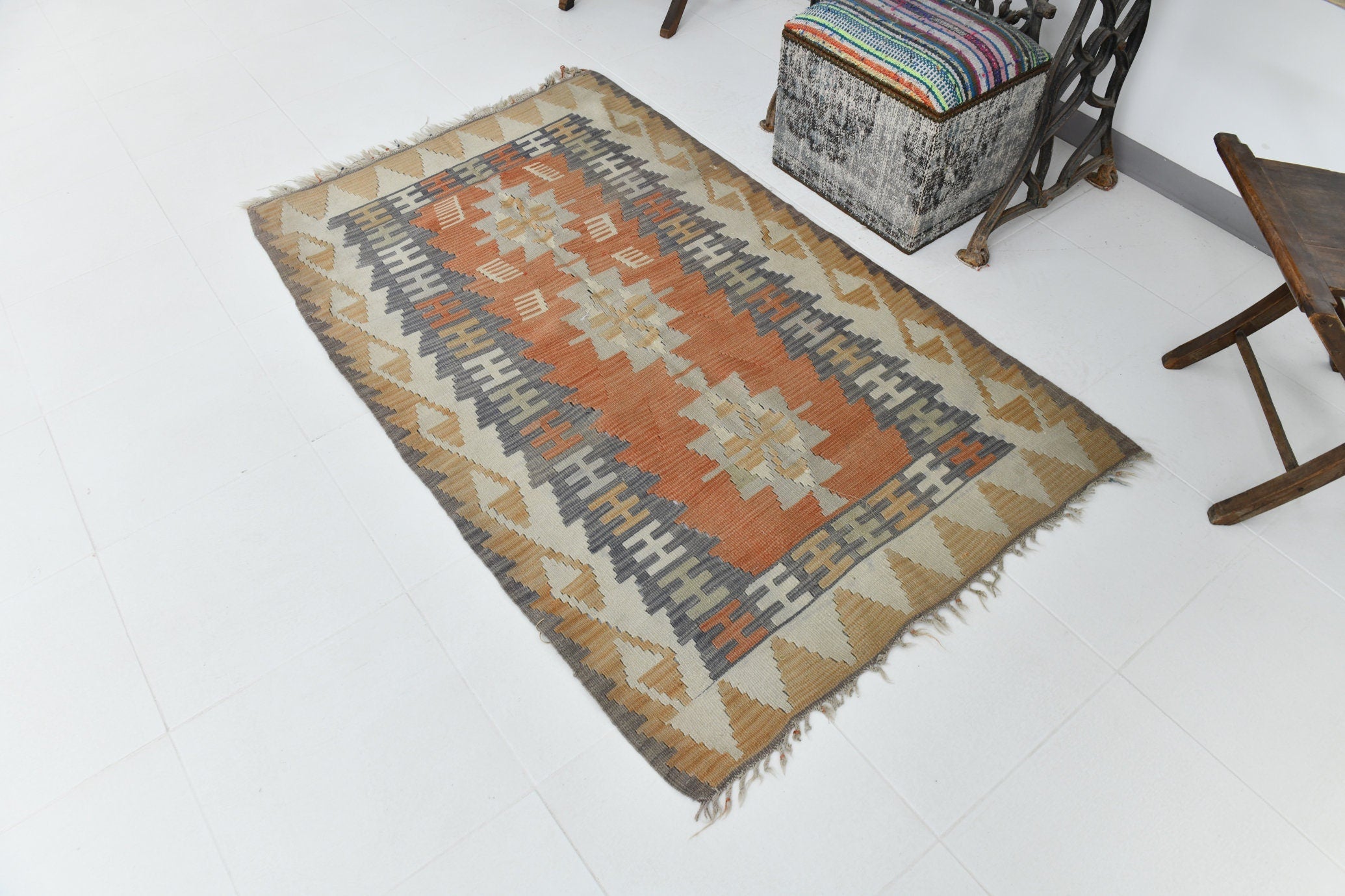 Vintage Kilim Anatolian 3'6" x 3'9" ft
