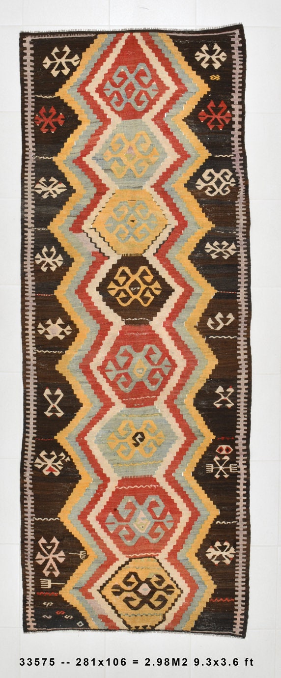 Vintage Kilim Anatolian 3'6" x 9'3" ft