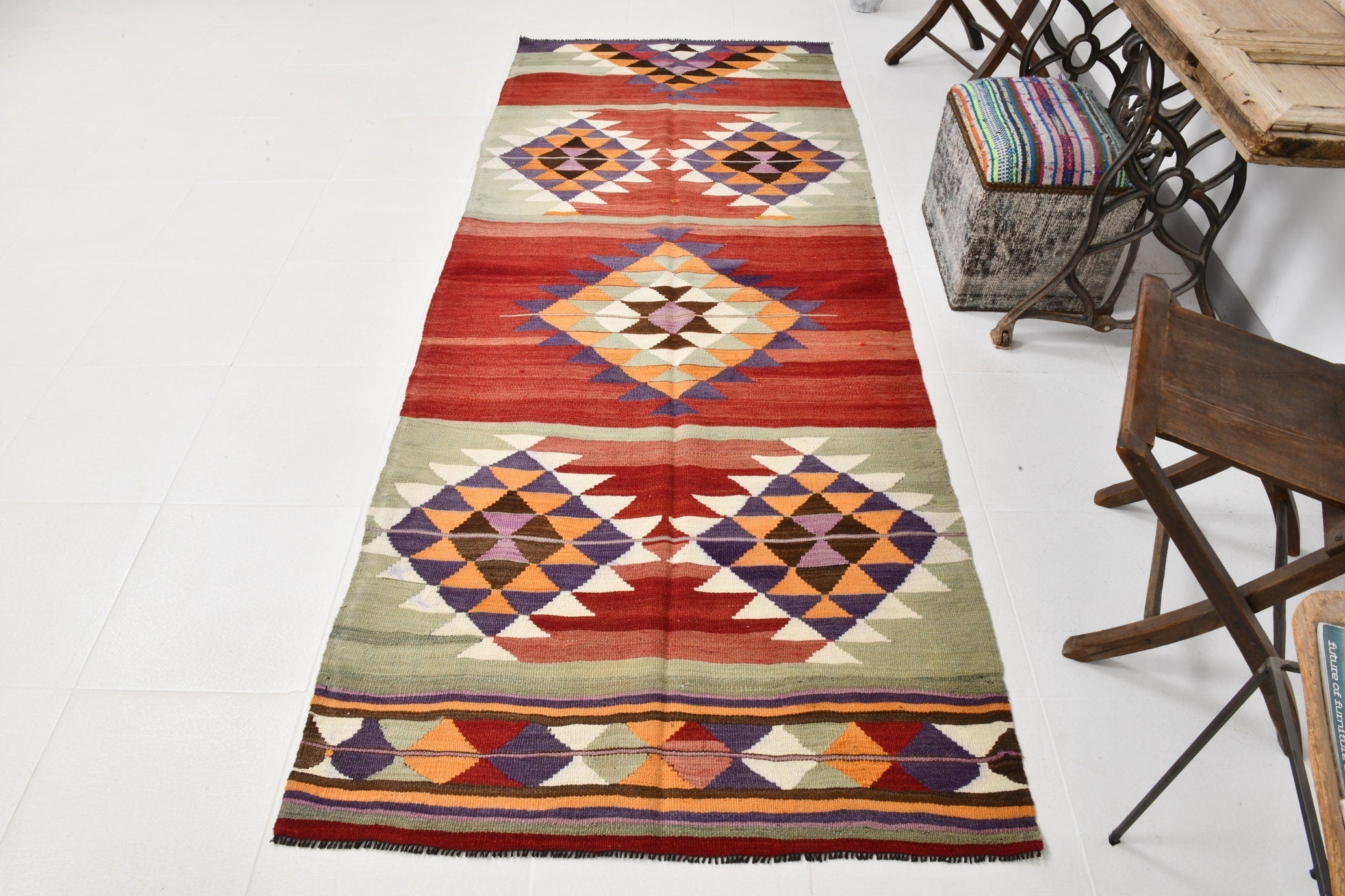 Vintage Kilim Anatolian 3'9" x 9'4" ft